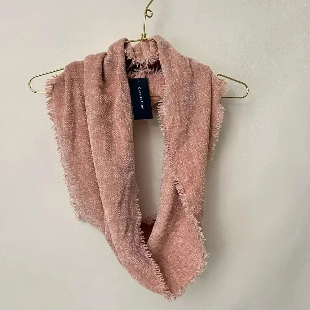 Charter Club Chenille Infinity Scarf Solid Pink Blush Woven Loop Fringed